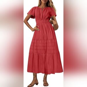NWT Classic Red Tiered Maxi Dress - Women's Summer Maxi